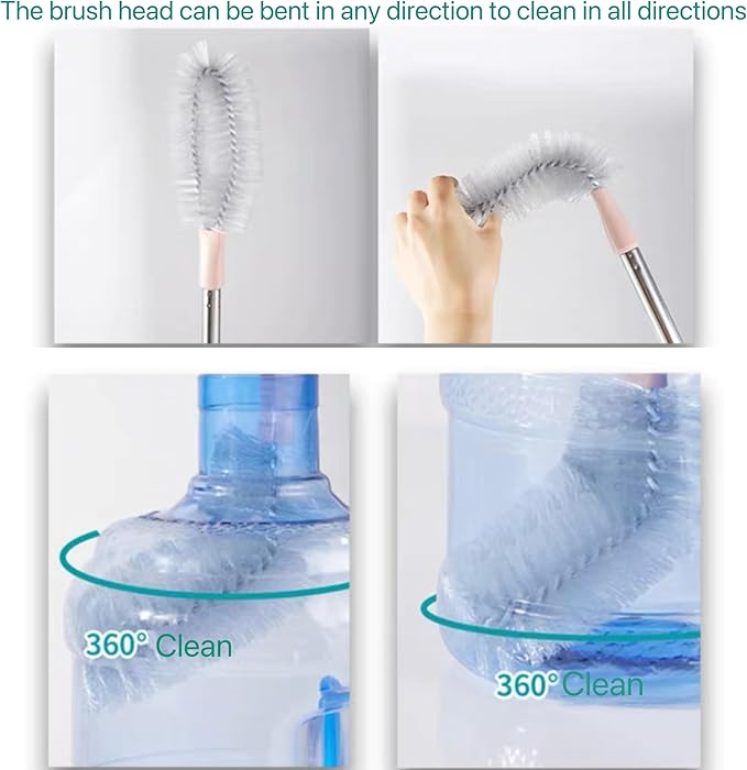 LUFOX 2 Pack 28" Long Bottle Brush, 3 & 5 Gallon Bottle Cleaner Brush, Bendable Replaceable Brush Head Bottle Cleaning Brush for Family - Image 6
