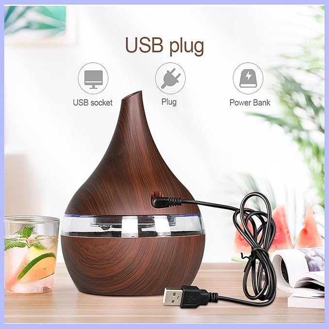 FULLBELL Cool Mist Humidifier, 300ML, 10-20 Hours Runtime, 7 Color Lights, 2 Modes, 24db Quiet, Black (Dark Brown-300ML) - Image 5