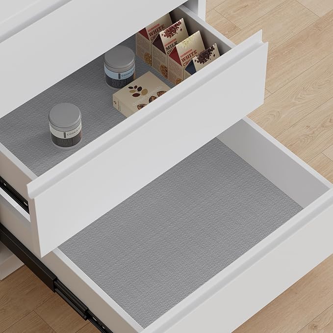 Shelf Liners for Kitchen Cabinets, Waterproof and Oil-Proof Kitchen Cupboard Liner, Refrigerator Liners and Plastic Drawer Mats PVC Non Adhesive Shelves, Fridge - Gray 11.8 x 118 Inches - Image 2