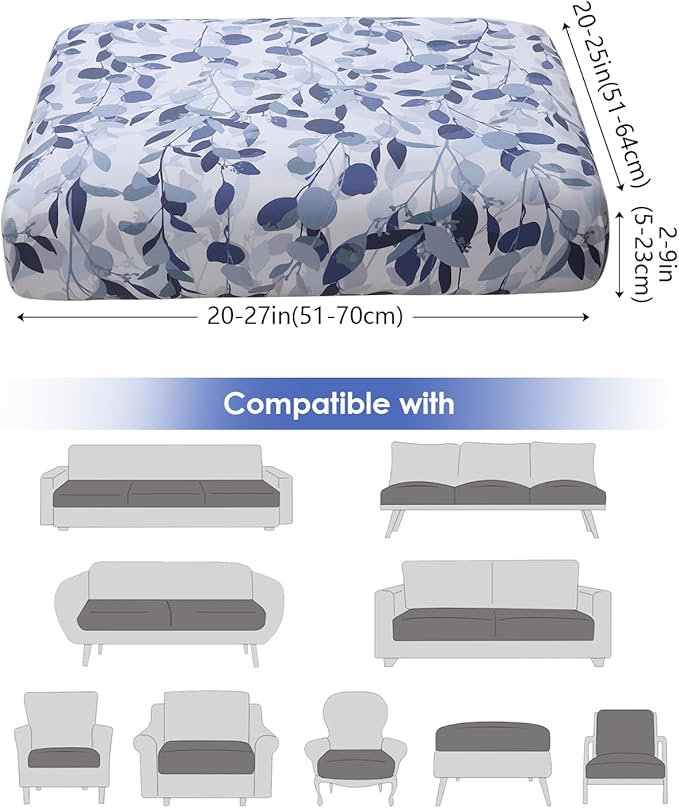 Fuloon Sofa Cushion Covers, Stretch Printed Seat Cushion Cover Couch Seat Slipcovers Washable Furniture Protector for Armchair Loveseat Sofa (Floral White-Blue, 3 PCS) - Image 4
