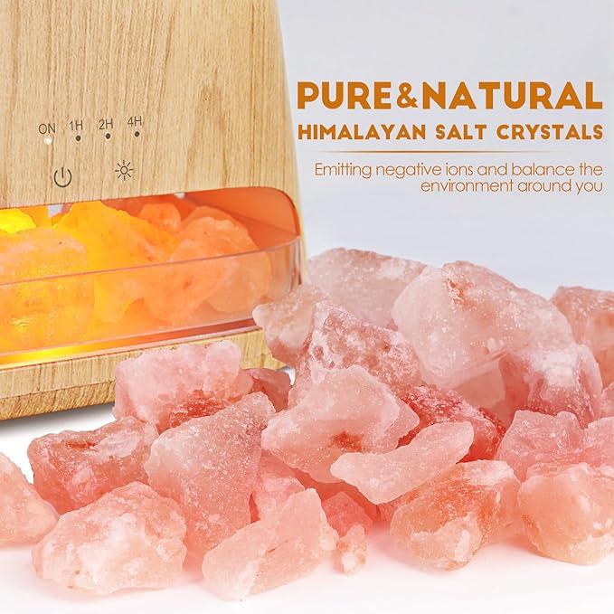 SALKING Colorful Flame Fire Diffuser Humidifier, Himalayan Salt Lamp, 7 Colors Changing Oil Diffuser, Ultra-Quiet Essential Oils Aromatherapy Diffusers for Large Room, Bedroom,150ml (Wooden Grain) - Image 2