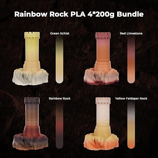 AMOLEN Marble PLA Filament 1.75mm Bundle, Rainbow Rock PLA 3D Printer Filament, 3D Printing Filament Dimensional Accuracy +/- 0.02 mm, 200gX 4 Spools Fit Most FDM Printer - Image 2