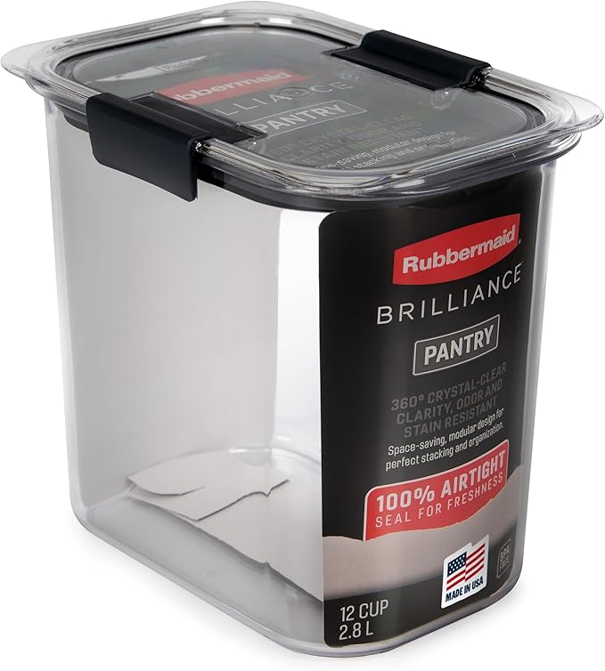 Rubbermaid Brilliance 12-Cup Airtight Food Storage Container, Perfect for Pantry Staples, Clear/Grey by Rubbermaid