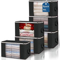 Large Storage Bags, 6 Pack Clothes Storage Bins Foldable Closet Organizers Storage Containers with Durable Handles Thick Fabric for Blanket Comforter Clothing Bedding 90 L (Black) by BuddingJoy-BuildaJoyfulLifeforYou