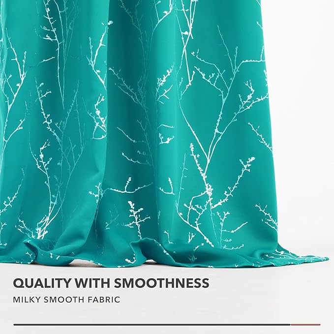 Deconovo Blackout Curtains, Thermal Insulated Soundproof Drapes with Tree Foil Print, 52 x 63 Inch, Set of 2, Machine Washable Window Curtain for Bedroom Living Room Nursery Kitchen Office, Turquoise - Image 4