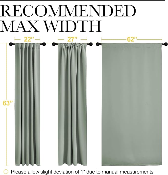 NICETOWN Blackout Curtain Panels Window Draperies - (Greyish Green Color) 62x63 inch, 2 Pieces, Insulating Room Darkening Blackout Drapes for Doorway Shower Bathroom Laundry Room Bifold Door - Image 7