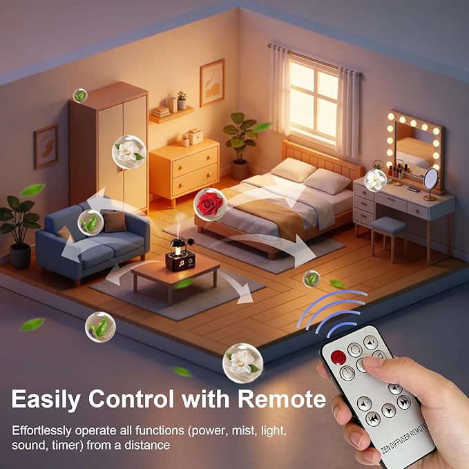 Morbou Raindrop Aroma Diffuser Room Humidifier with White Noise, 7-Color Air Mist Essential Oil Diffuser Sleep Sounds Aroma Rain Drop, with Remote Control Extra 2 Essential Oils - Image 4