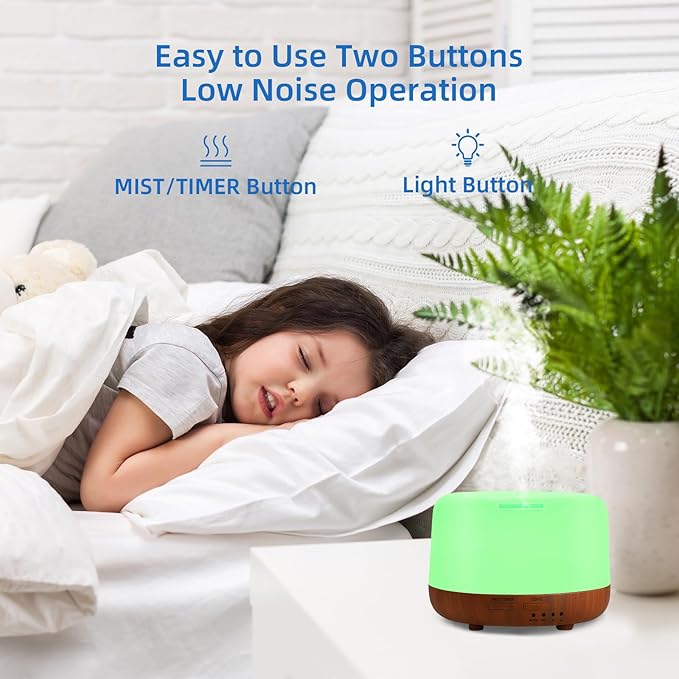 300ML Essential Oil Diffuser Aromatherapy Diffuser, Quiet 8 Hours Operation, 7-Color LED Light, 4 Timer, Remote Control, Auto-Off, Easy to Clean, for Bedroom, Living Room, Office, Home Gifts - Image 5