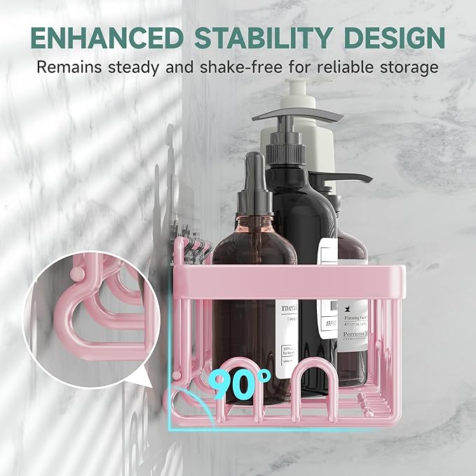 Veken Large Capacity Shower Caddy 6-Pack, No Drilling & Rustproof, Adhesive Shower Shelves with Soap Holder, Bathroom Organizers and Storage, Wall-Mounted Kitchen & Home Decor, Pink - Image 2