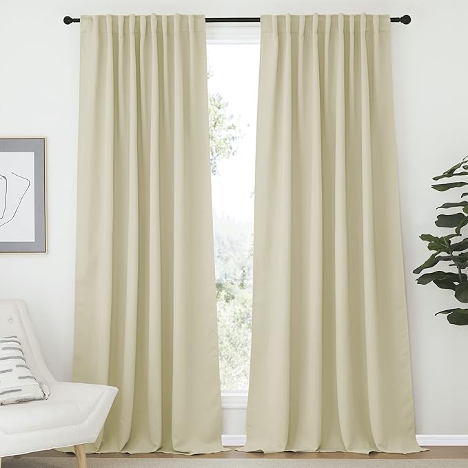 NICETOWN Farmhouse Curtains for Bedroom, Room Darkening Curtains with Rod Pocket and Back Tab, Home Decoration (Beige, 70" Wide x 95" Long, 1 Pair) by NICETOWN