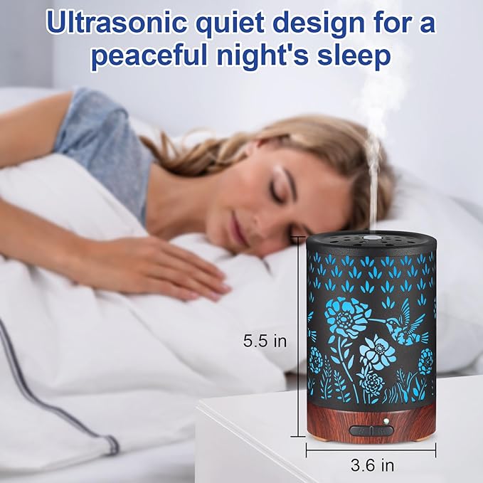 Essential Oil Diffuser- Aromatherapy Diffuser with7 Colors Light and Auto-Off for Women Metal Cool Mist Humidifier for Home and Office for Mom Women(Hummingbird) - Image 5