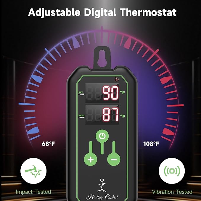 Large Seed Starter Tray with Grow Light and Thermostat Controller Heat Mat, 10"x 20.75" Heat Mats for Plant Growing，68-113°F Adjustable，Color Change Grow Lights，Germination Trays Kits - Image 2