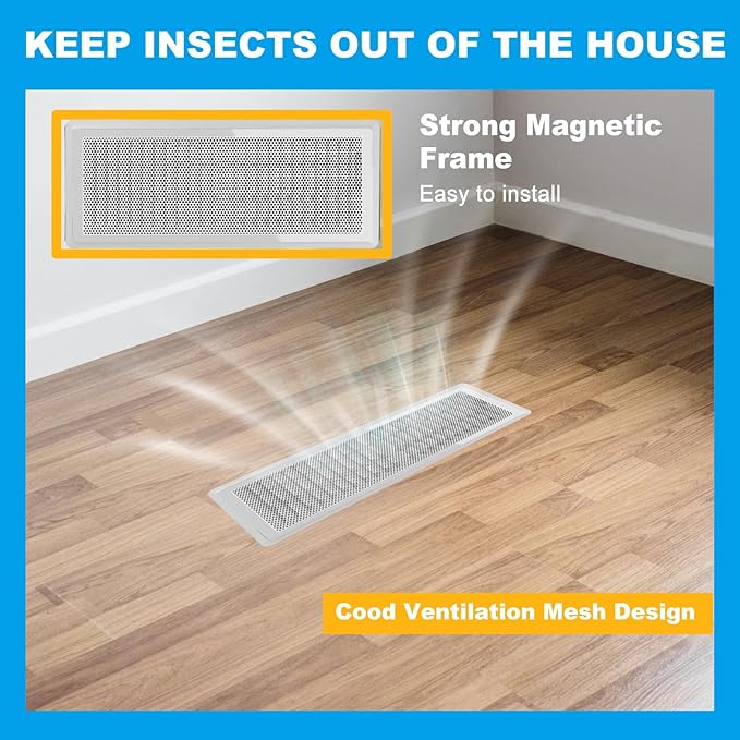 6-Pack White Magnetic Vent Covers 4.7x10.2 Inch - Universal Fit for Floor, Wall & Ceiling Registers (5"-6" Width x 10"-12"Length) | High Airflow Mesh Design | Tool-Free Easy Installation - Image 4