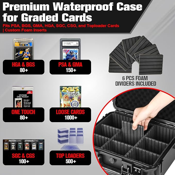 Sports Card Case Storage Box: Trading Cards Storage Box for PSA Graded Cards Holder and Top Loaders, Baseball Sport Card Storage Boxes, Waterproof Hard Case with 6 Dividers for Top Loaders Card (500+) - Image 2
