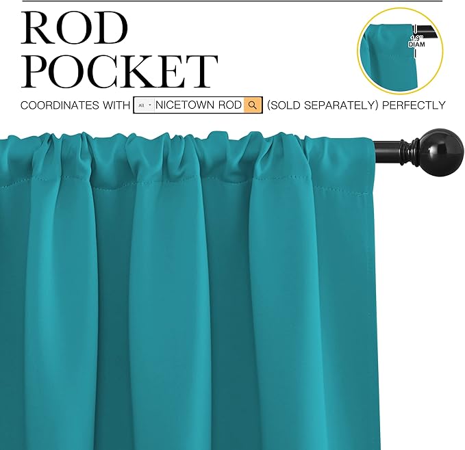 NICETOWN 2 Panels Blackout Curtains, Rod Pocket Thermal Insulated Drapes 84 inches Long, Easy-Care Modern Home Decoration Sunshades for Guest Room, Living Room, Office, 62 x 84 Inch, Peacock Blue - Image 2