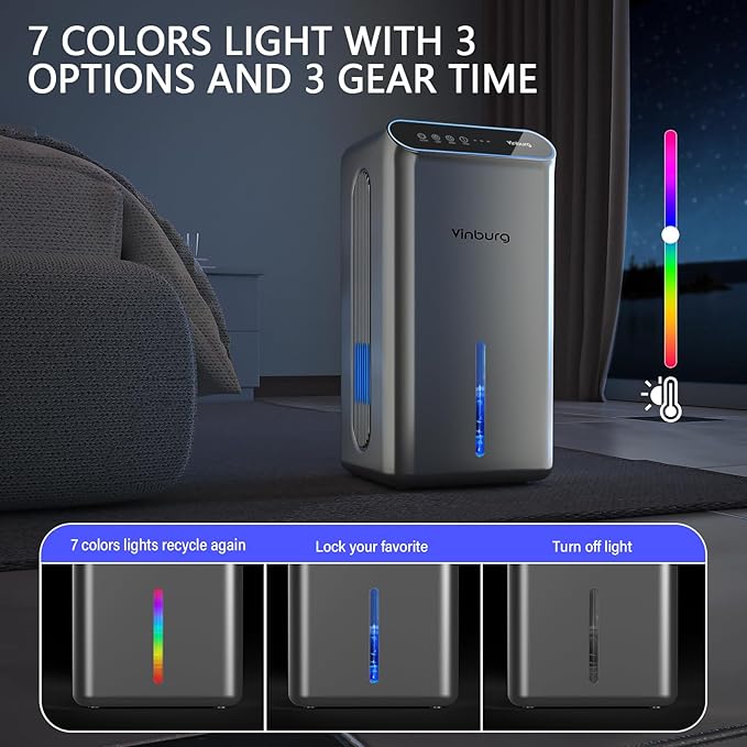 Dehumidifiers for Home (85 OZ Water Tank, 800 sq.ft) Quiet Small Dehumidifier for Basement Bedroom Bathroom with Drain Hose, 3 Gear Timer, Sleep Mode, Auto Shut Off, 7 Color Ambient Light - Image 6