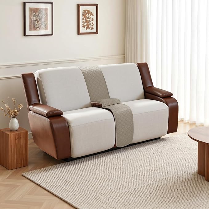 Arfntevss Recliner Sectional Couch Covers for Reclining Sectional L Shape Sofa Cover Non Slip Washable Recliner L Shaped Slipcover Middle Console Protector (1 Console Cover, Light Khaki) - Image 6