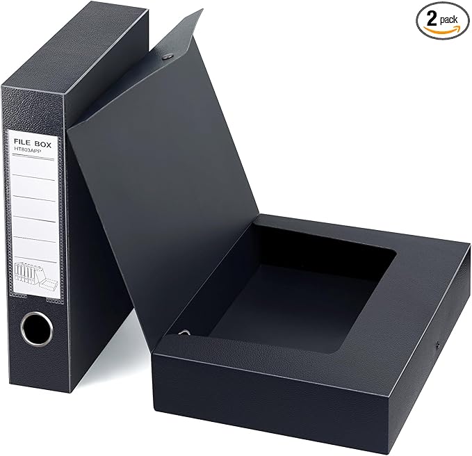 HUA JIE 2 Pack A4 Storage File Boxes Archives Case,65mm Spine,Box File Document Storage Box for Office School -Black by HUA+JIE