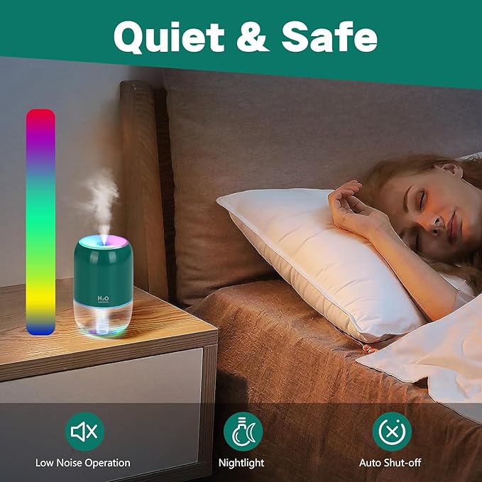 Mini Humidifiers for Bedroom, 200ml Cool Mist Humidifiers for Home Nursery Indoor Plants, Room Humidifier for Bedroom Quiet Easy Clean Auto Shut-off Top Fill Humidifier for Car Office Desktop, Green - Image 4