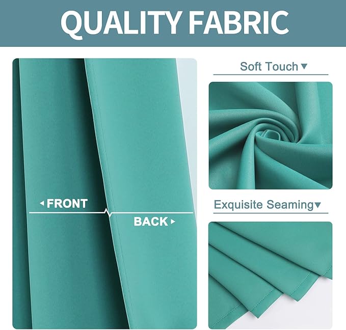 ChrisDowa Grommet Room Darkening Curtains for Bedroom and Living Room - 2 Panels Set Thermal Insulated Blackout Curtains (Teal, 42W x 63L) - Image 3