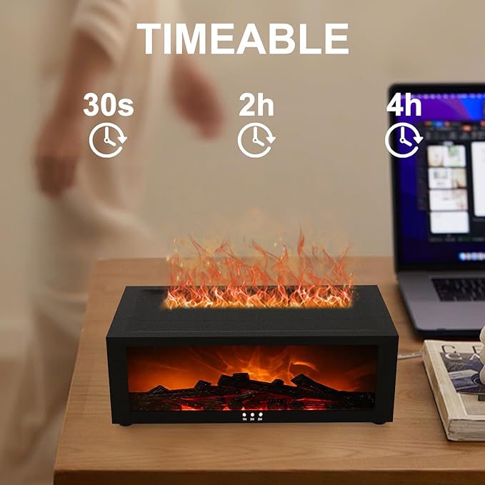 Fireplace Diffuser Humidifier,Fireplace Aromatherapy Essential Oil Diffuser, Ultrasonic Colorful Cool Mini Flame Fire Aroma Humidifier with Timer for Home,Bedroom,Office,Yoga - Image 7