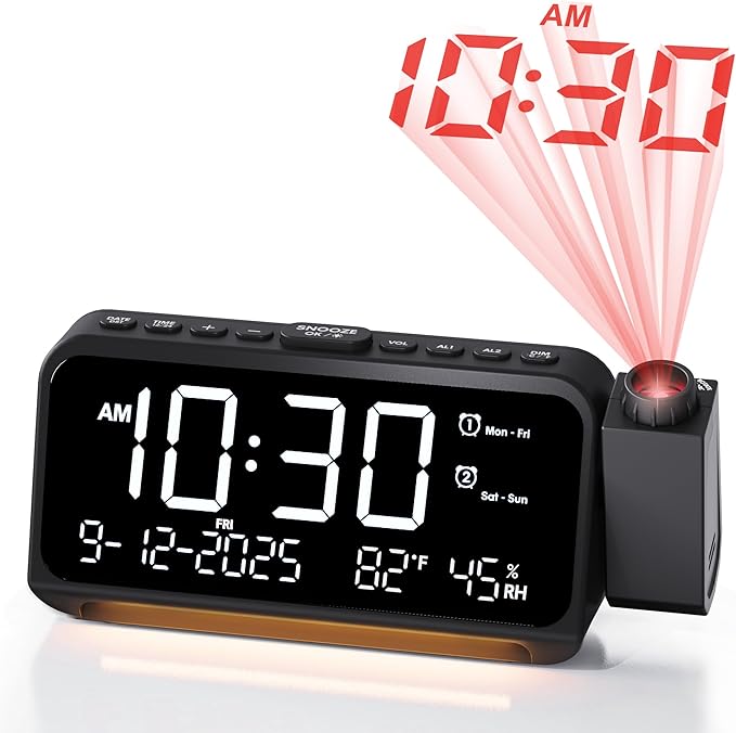 Roxicosly Projection Alarm Clock for Bedroom Ceiling, 118 dB Super Loud for Heavy Sleepers, Dual Alarm with Weekday/Weekend, Adjustable Volume, 6.7" Large Digital Dimmable Display, Easy to Read by Roxicosly