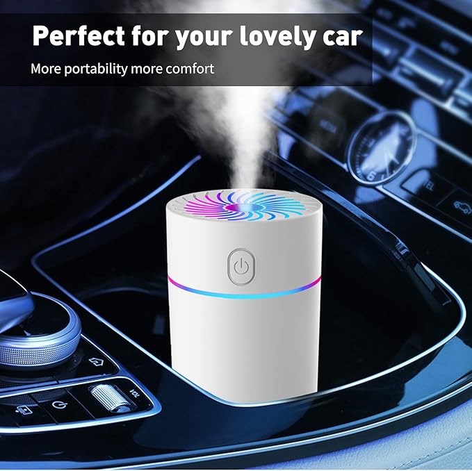 Portable Mini Humidifier with 7-color Lights, Cool Mist Small Desk Humidifiers Car Humidifier [2 Mist Modes] USB Personal Desktop Humidifiers for Bedroom, Office, Travel, Car, Plants, Super Quiet - Image 5