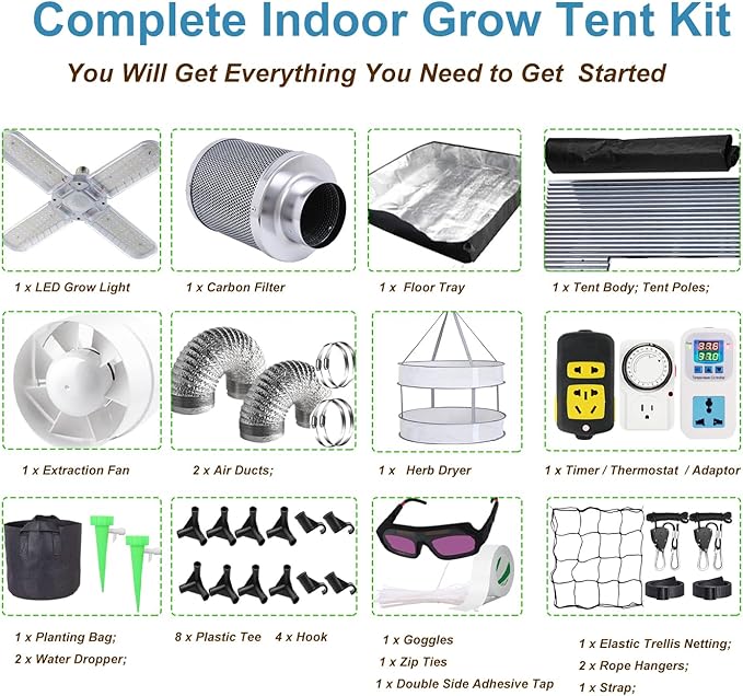 4x4 Grow Tent Kit Complete High Reflective Mylar Indoor Grow Tent 48"x48"x80"+ LED Grow Light Combo Hydroponics Indoor Plant Growing Tent System (Upgraded Grow Tent Kit with Carbon Filter) - Image 7