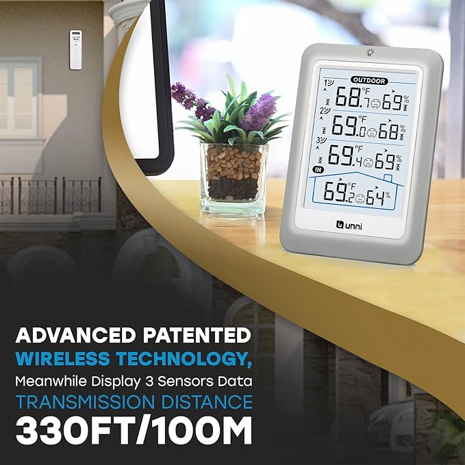 Indoor Outdoor Thermometer Wireless, 4.5 Inch Display Digital Hygrometer Thermometer Temperature Humidity Monitor with 330ft Range Sensor and Adjustable Backlight - Image 3