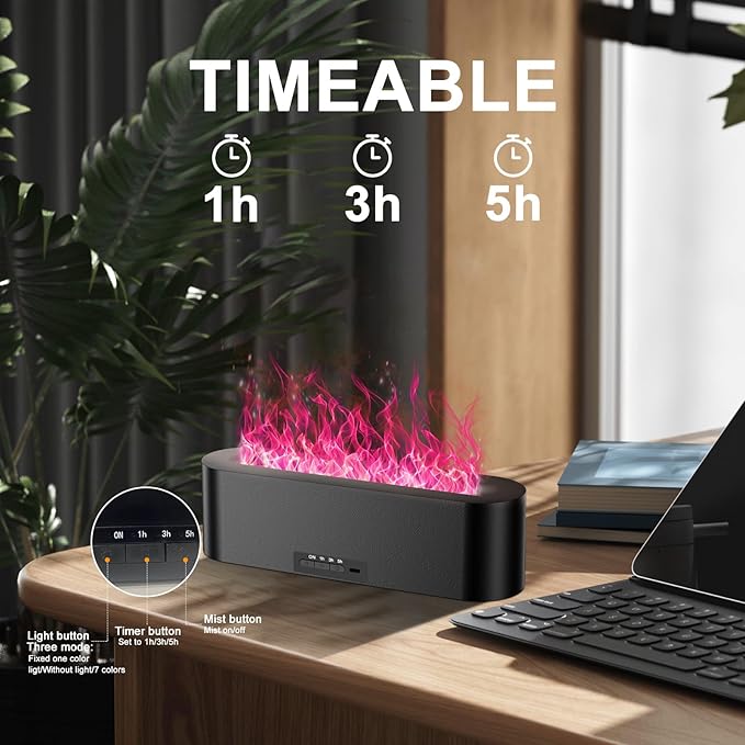 Colorful Flame Fire Diffuser Humidifier, 7 Colors Changing Oil Diffuser, Ultra-Quiet Aroma Essential Oils Aromatherapy Diffusers for Large Room, Bedroom, Office(Timeable, Waterless Auto off-150ml) - Image 3