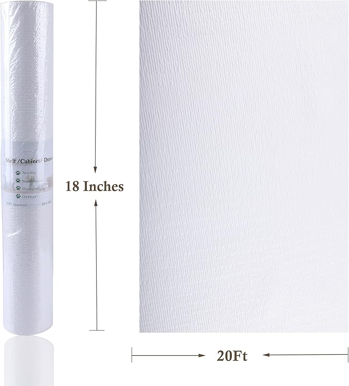 Cabinet Shelf Liner 18 Inch Wide X 20 Ft Non-Adhesive Non-Slip Drawer Liner for Kitchen Cabinet Easy to Install & Cut Shelf Paper for Shelves Waterproof Oil-Proof Strong Grip Refrigerator Liner - Image 7