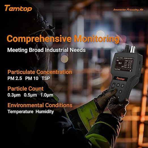 Temtop Handheld Particle Counter 0.3µm, 0.5µm, 1.0µm Particulate Monitor PM2.5, PM10, TSP, Temp & Humidity Detector - Image 3