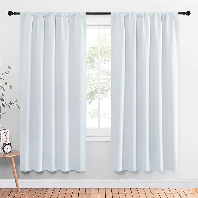 NICETOWN Bedroom Window Curtain Panels - Window Treatment Thermal Insulated Rod Pocket Room Darkening Drapes for Patio Door (Greyish White, 2 Panels, 52 in x 72 in (W x L)) by NICETOWN