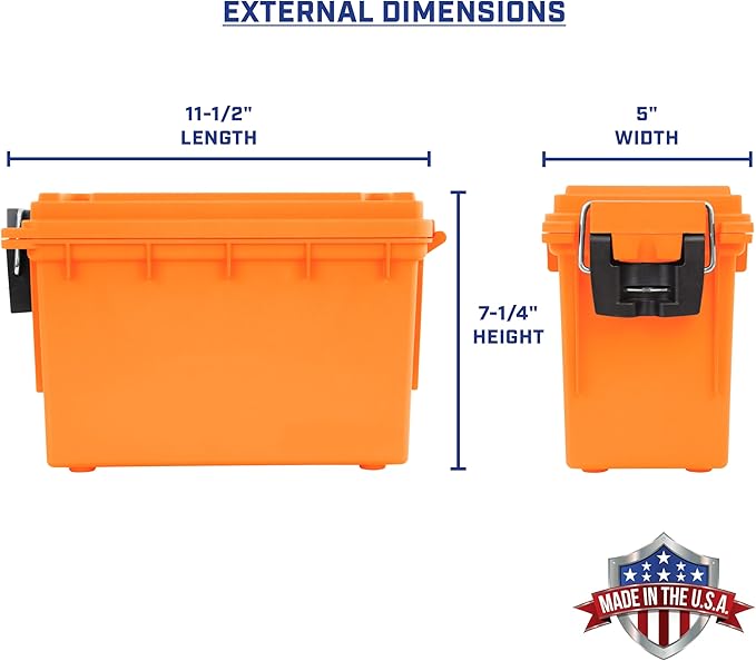 Sheffield 12630 Ammo Storage Box, Stackable .30 Cal Field Boxes, Water and Dust Resistant, Lockable Storage Box with Handle, Secures Hunting Gear, Supplies, and Bullets, Made in USA, Orange, 1-Pack - Image 2