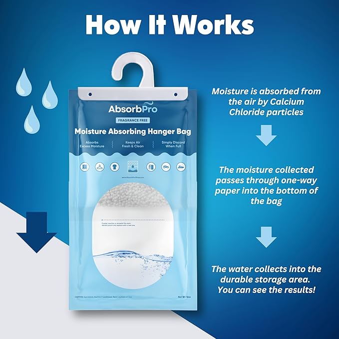 Moisture Absorbing Hanger Bag Fragrance Free - 3-Pack - 16 oz Hanging Dehumidifying Packs for Home, Kitchen, Bedroom, Bathroom, Closet, Small Rooms, Cars - Image 5