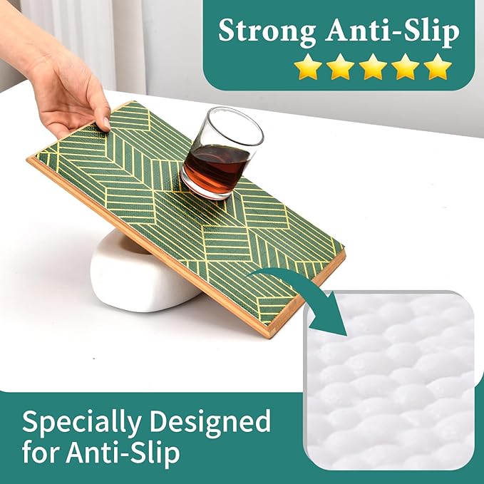 Shelf Liners for Kitchen Cabinets 23.6in x 20FT, Non Adhesive Cabinet Liner Strong Non-Slip Thickened Gold Green Geometric Drawer Liner, Easy to Clean for Shelf, Cabinet with Knife and Tape Measure - Image 2