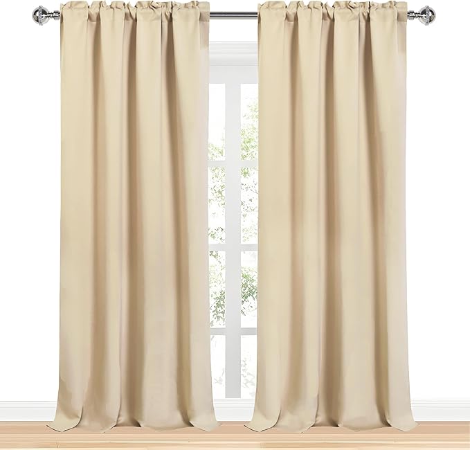 DWCN Blackout Curtains for Bedroom – Rod Pocket Thermal Insulated Noise Reducing Noise Reducing Drapes for Living Room, W 52 x L 95 Inch, 2 Panels, Beige - Image 9