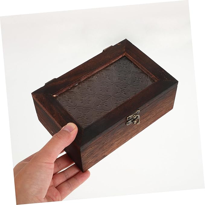 Wooden Display Case with Glass Lid for Keepsakes Jewelry Storage Box Retro Design Solid Wood Organizer for Specimens Dried Fruits and Important Documents - Image 3