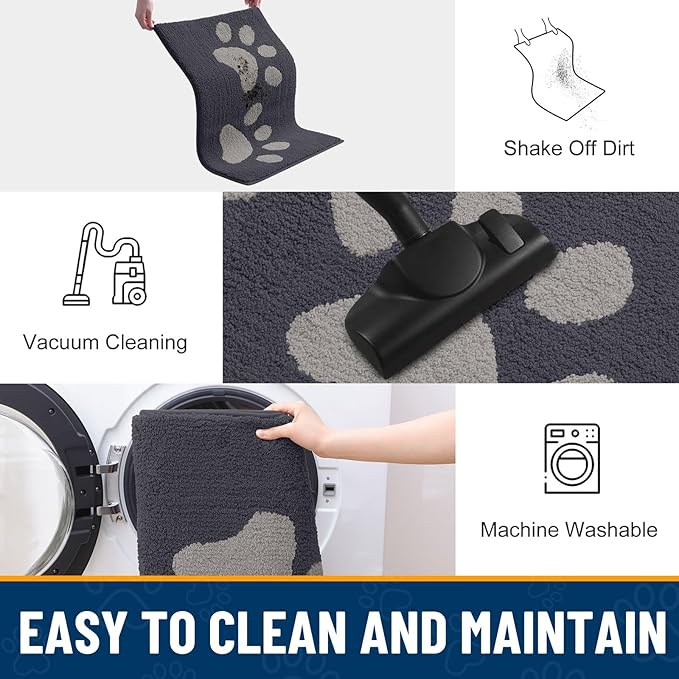 Smiry Dog Door Mat for Muddy Paws, Absorbs Moisture and Dirt, Low-Profile Entryway Mat with Non-Slip Backing, Entry Indoor Outdoor Doormat for Inside Floor (47x24 Inches, Dark Grey, Paw) - Image 7