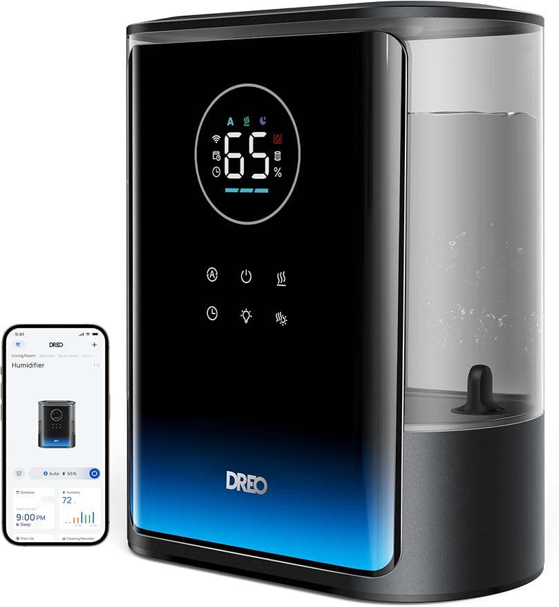DREO 8L Smart Humidifiers for Bedroom 600ft², 80H Runtime Warm&Cool Supersized Mist Humidifier for Large Room Indoor, Quiet Whole House humidifier for Baby, Plants, with Alexa/Google, Black, HM717S by DREO