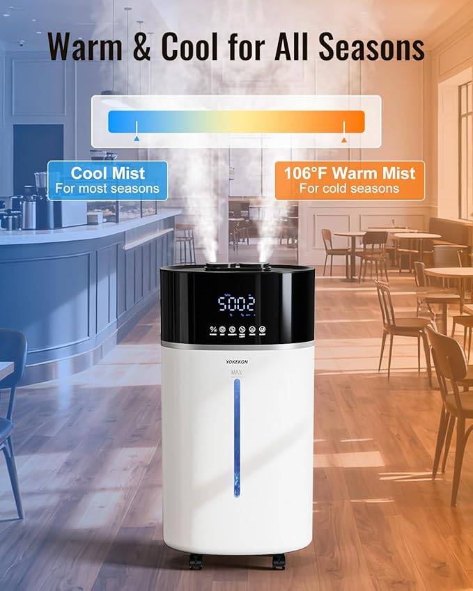 Yokekon Cool and Warm Mist Humidifier Large Room, 4.76Gal/18L Humidifiers for Home 2500 sq ft, Air Humidifiers for Bedroom with Diffuser&Extended Tube, Whole House Humidifiers for Nursery Baby Plants - Image 3