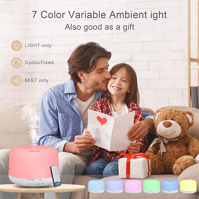Aromatherapy Diffuser for Essential Oil, 300ml Cool Mist Humidifier with Remote Control, Aroma Diffusers for Home with Waterless Safety Switch & 14 LED Colors White Wood Base - Image 8