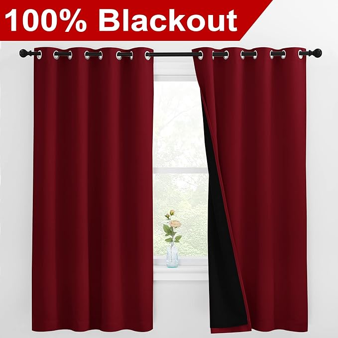 NICETOWN 100% Blackout Cold Blocking Curtain Panels, Thermal Insulated Curtains, Noise Reducing Drapes for Thanksgiving Day Window Decor (Set of 2, Burgundy Red, 55 inches Wide by 68 inches Long) - Image 2