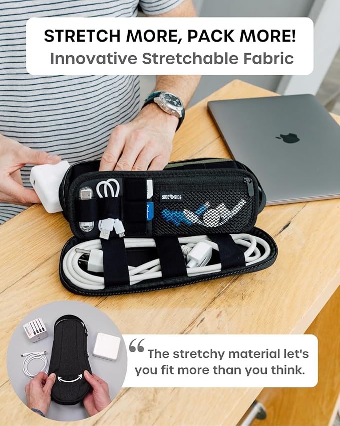 SIDE BY SIDE Electronics Organizer Travel Case for Cables, Charger, Power Bank – Tech Bag for MacBook Accessories, Adapter – Slim Cord Organizer Bag with Gift Box for Travel & Daily Use - Image 5