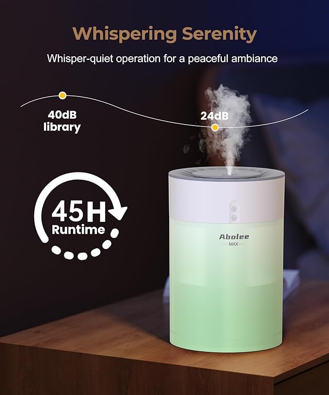 Abolee Humidifiers for Bedroom 4.5L Cool Mist with Essential Oil Diffuser, Humidifier Large Room, 24dB Quiet Air Humificador fit Baby Nursery & Plants, 360° Adjustable, Easy Fill & Cleaning (White) - Image 7