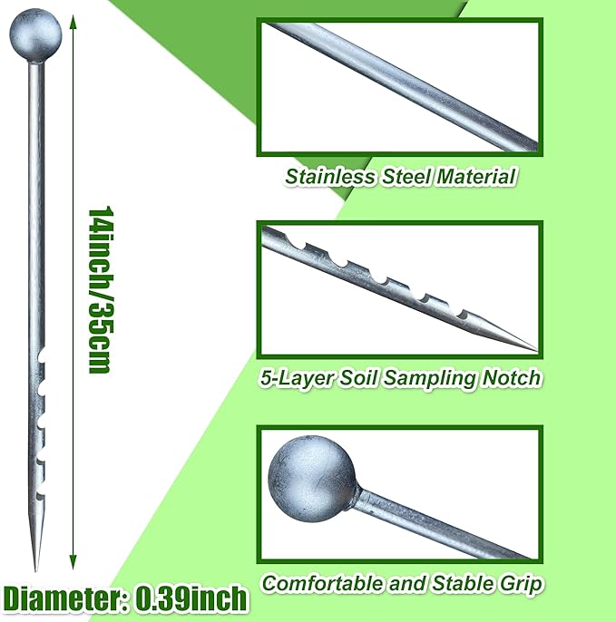 14" Soil Probe for House Plants Stainless Steel Garden Soil Sample Probe No Batteries Required Moisture Meter Soil Probe Rod for Plant Garden Farm Soil Sampling - Image 2