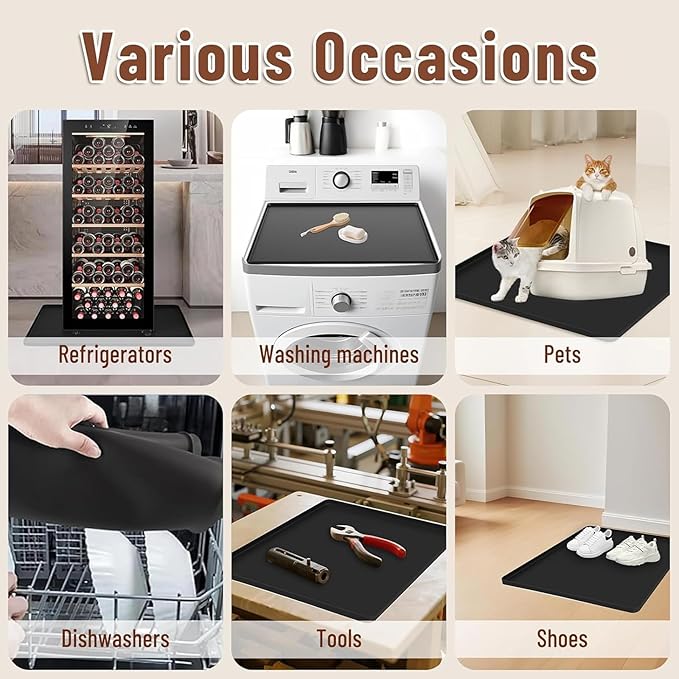 Dehumidifier Drip Mat, 23.6'' x 19.7'' x 0.78'' Humidifier Silicone Drip Mat With Raised Edge, Non-Slip,Spill-Proof, Dehumidifier Drip Tray,Prevent Water Leakage and Protect Floor & Carpet-Black - Image 7