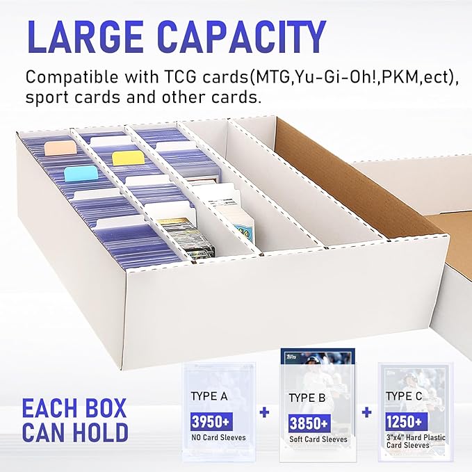 Sports Card Box 5 Row 3200 Count,Cardboard Card Storage Box with Divider Bulk Card Storage Baseball Card Boxe,Sports Cards Storage Box for Card Game Storage Box for PKMN/TCG/Magic/Mtg(4Pack) - Image 2