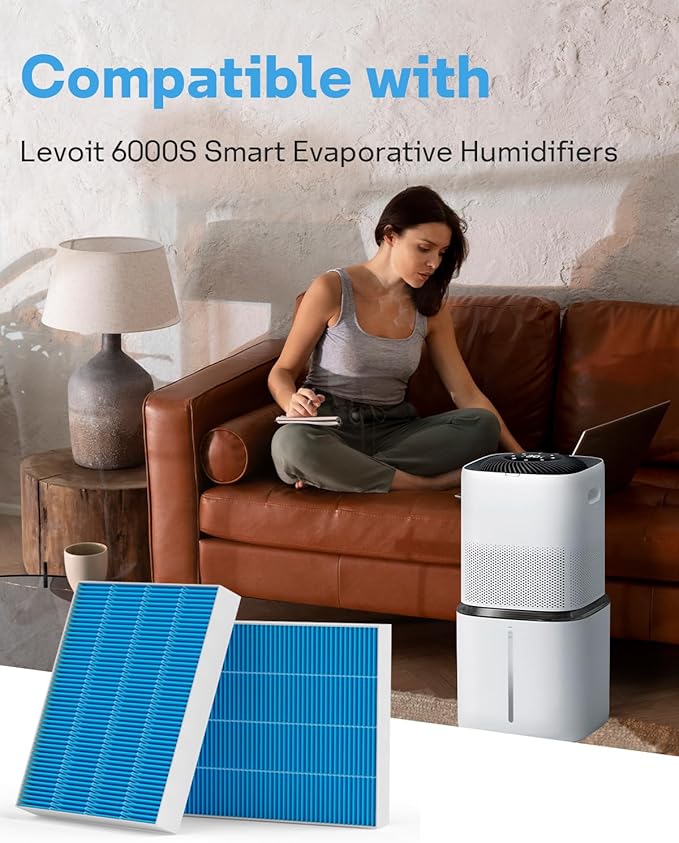 12-Pack 6000S Humidifier Wick Filter Replacement for LEVOIT Superior 6000S Smart Evaporative Humidifier, Upgraded Material with 9 Pack Sponge Filters - Image 2