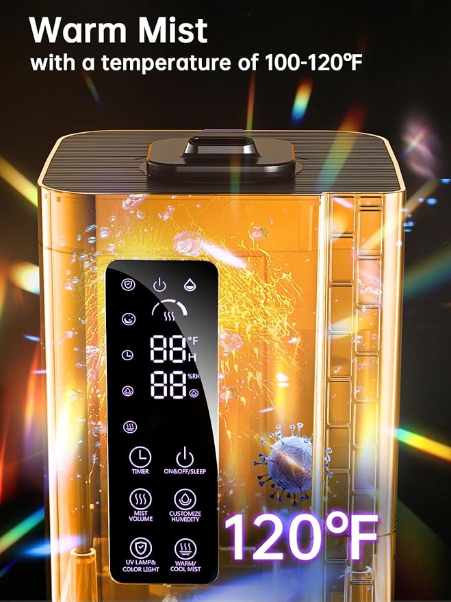 2.64Gal Humidifiers for Bedroom Large Room, Warm and Cool Mist up to 500ft², Top Fill Diffuser Ambient Light, 3 Mist Modes, 24H Timer, 35dB Quiet Humidifier for Home Office Plants - Image 2